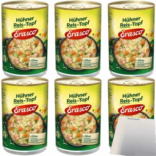 Erasco 1 Portion Hühner Reis-Topf 6er Pack (6x400g Dose) + usy Block