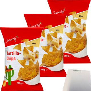 Jeden Tag Tortilla Chips Käse 3er Pack (3x300g Packung) + usy Block