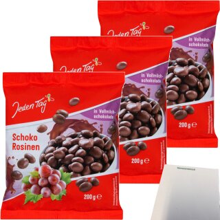 Jeden Tag Schoko Rosinen in Vollmilchschokolade 3er Pack (3x200g Packung) + usy Block