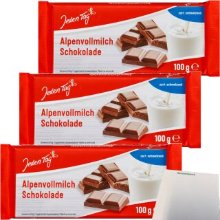 Jeden Tag Schokolade Alpenvollmilch 3er Pack (3x100g Tafel) + usy Block