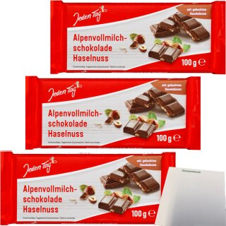 Jeden Tag Schokolade Alpenvollmilch Haselnuss 3er Pack (3x100g Tafel) + usy Block