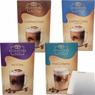 Krüger Signature Blend 4er Bundle Cappuccino / Weniger Süß / Mocha / Macchiato (8–10 Portionen je Packung) + usy Block