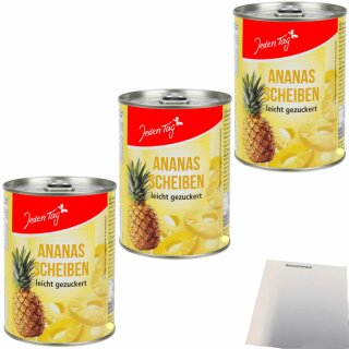 Jeden Tag Ananas Scheiben leicht gezuckert 3er Pack (3x580ml Dose) + usy Block