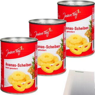 Jeden Tag Ananas Scheiben leicht gezuckert 3er Pack (3x580ml Dose) + usy Block
