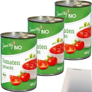 Jeden Tag Bio gehackte Tomaten 3er Pack (3x425ml Dose) + usy Block