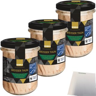 EDEKA Genussmomente Weisser Thun in Olivenöl 3er Pack (3x190g Glas) + usy Block