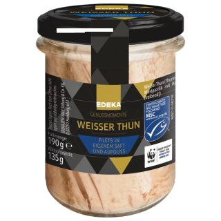 EDEKA Genussmomente Weisser Thun Filets in eigenem Saft und Aufguss (190g Glas)