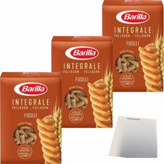 Barilla Integrali Fusilli Vollkorn Nudeln 3er Pack (3x500g Packung) + usy Block