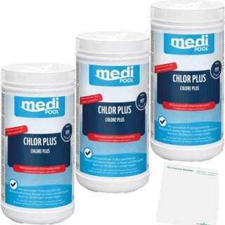 medi Pool Chlor Plus Chloreiche Wasserpflege 3er Pack (3x1kg Dose) + usy Block