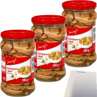 Jeden Tag Champignons I. Wahl Scheiben 3er Pack (3x314ml Glas) + usy Block