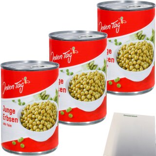 Jeden Tag Erbsen sehr Fein 3er Pack (3x425g Dose) + usy Block