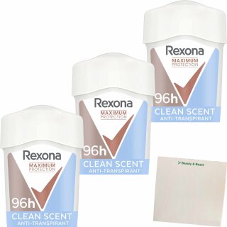 Rexona Women Deostick Maximum Protection Clean Scent gegen Achselnässe 3er Pack (3x45ml Packung) + usy Block