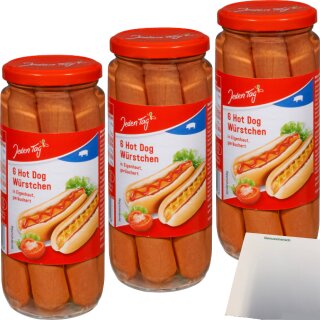 Jeden Tag Hot Dog Würstchen 3er Pack (3x6x50g Glas) + usy Block