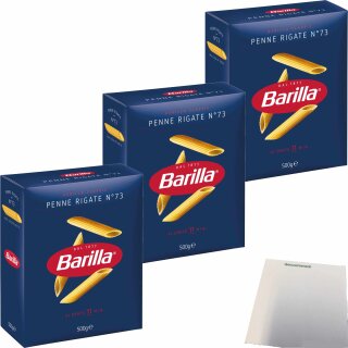 Barilla Hartweizen Pasta N. 73 Penne Rigate 3er Pack (3x500g Packung) + usy Block