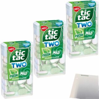 Tic Tac two Spearmint Fresh&Mild ohne Zucker 3er Pack (3x38,5g Packung) + usy Block