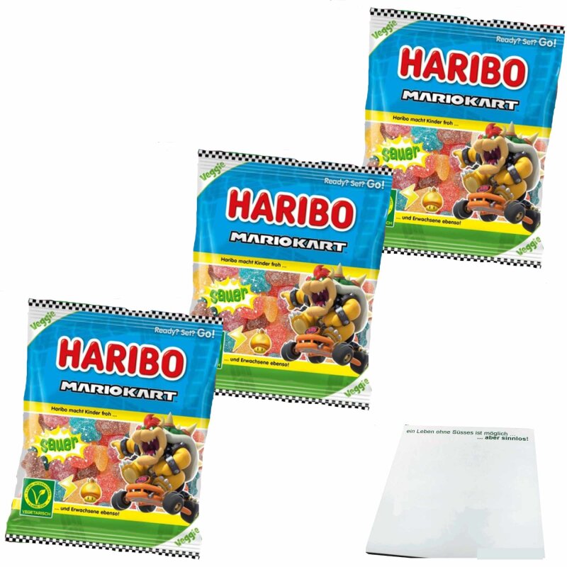 Haribo Super Mario Kart Sauer 3er Pack (3x160g Beutel) + usy Block