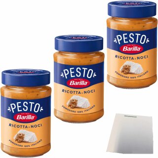 Barilla Pesto Ricotta e Noci alla Siciliana 3er Pack (3x190g Glas) + usy Block