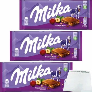 Milka Trauben Nuss 3er Pack (3x90g Tafel) + usy Block