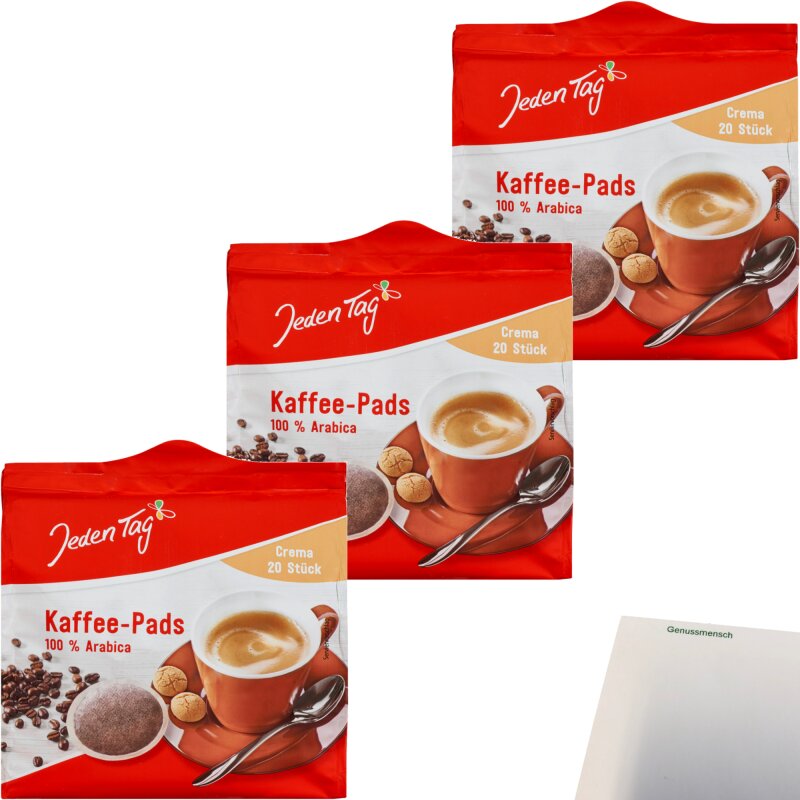 Jeden Tag Kaffeepads Crema 20 Portionen 3er Pack (3x140g Packung) + u
