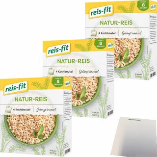 reis-fit 8 Minuten Natur Reis 3er Pack (3x500g Packung) + usy Block