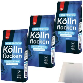 Kölln High Protein Köllnflocken Oat 3er Pack (3x450g Beutel) + usy Block