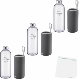 Westmark Trinkflasche Glas mit Tasche 3er Pack (3x1L Vol) + usy Block