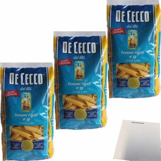De Cecco Nudeln Pennoni Rigati n.39 3er Pack (3x500g Packung) + usy Block