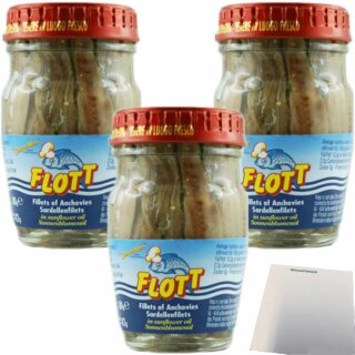 Flott Acciughe "Anchovies Sardellenfilets" in Sonnenblumenöl 3er Pack (3x80g Glas) + usy Block