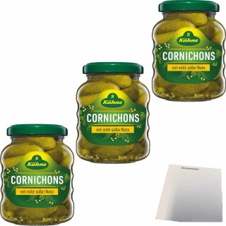 Kühne Cornichons süß 3er Pack (3x212ml Glas) + usy Block