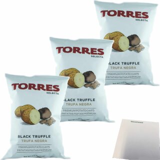 Torres Selecta Trufa Negra Premium Kartoffelchips "mit Schwarzem Trüffel" 3er Pack (3x125g Beutel) + usy Block