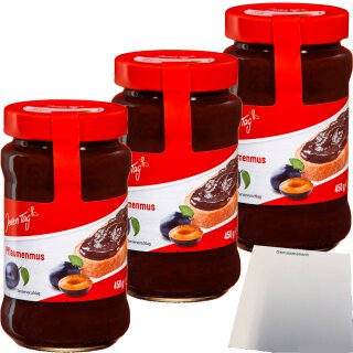 Jeden Tag Konfitüre Extra Pflaumenmus 3er Pack (3x450g) + usy Block