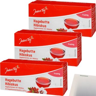 Jeden Tag Tee Hagebutte mit Hibiskus 3er Pack (3x25x3,5g) + usy Block
