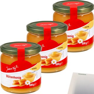 Jeden Tag Blütenhonig cremig 3er Pack (3x500g Glas) + usy Block