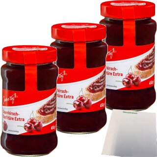 Jeden Tag Konfitüre Extra Sauerkirsche 3er Pack (3x450g Glas) + usy Block