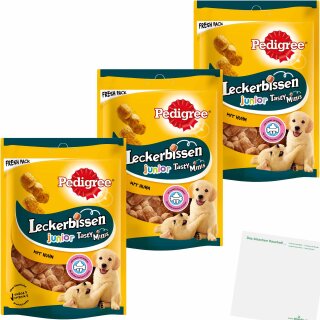 Pedigree Leckerbissen Tasty Minis Junior Huhn 3er Pack (3x125g Packung) + usy Block