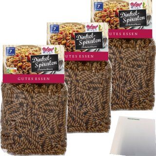 Hofgut Dinkel-Spiralnudeln 3er Pack (3x500g Beutel) + usy Block