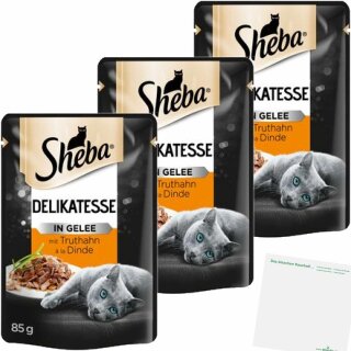 Sheba Delikatesse in Gelee mit Truthahn 3er Pack (3x85g Beutel) + usy Block