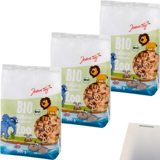 Jeden Tag Bio Vollkorn Kinderpasta Zoo 3er Pack (3x500g Packung) + usy Block
