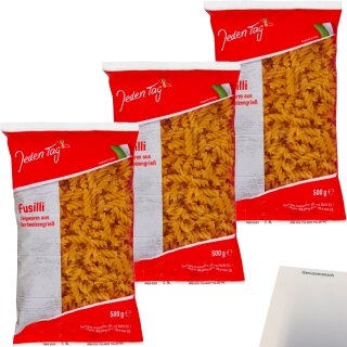 Jeden Tag Fusilli Hartweizen-Nudeln 3er Pack (3x500g Packung) + usy Block