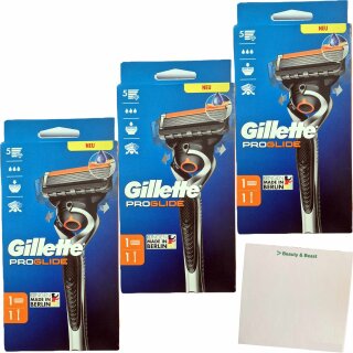 Gillette Fusion Proglide Power 3er Pack 3x Apparat + 3x Klinge + usy Block