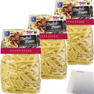 Hofgut Dinkel-Penne hell 3er Pack (3x500g Beutel) + usy Block