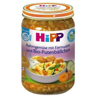 Hipp Rahmgemüse mit Eiernudeln und Bio-Putenbällchen, 250g