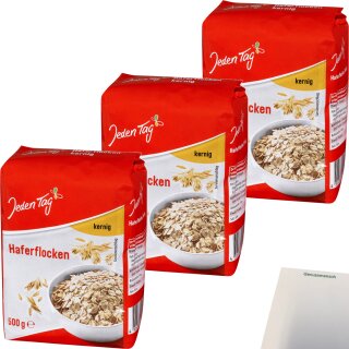 Jeden Tag Haferflocken kernig 3er Pack (3x500g Packung) + usy Block
