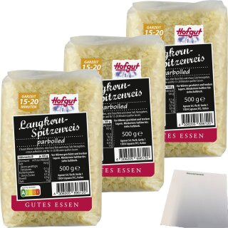 Hofgut Spitzenreis Parboiled 3er Pack (3x500g Packung) + usy Block