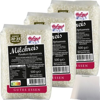 Hofgut Milchreis Rundkorn 3er Pack (3x500g Packung) + usy Block
