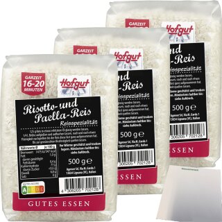 Hofgut Risotto+Paella Reis 3er Pack (3x500g Packung) + usy Block