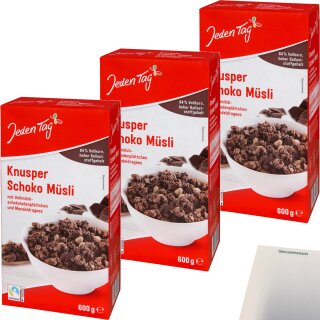 Jeden Tag Knusper Schoko-Müsli 3er Pack (3x600g Packung) + usy Block