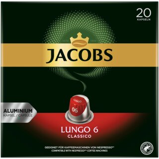 Jacobs Lungo 6 Classico 20 Kaffeekapseln für Nespresso (104g Packung) Restposten Sonderpreis MHD 15.06.2025