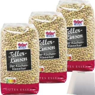 Hofgut Tellerlinsen 3er Pack (3x500g Beutel) + usy Block