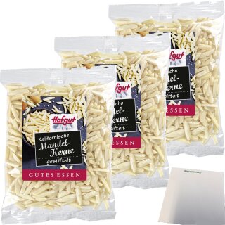 Hofgut Kalifornische Mandelkerne gestiftelt blanchiert 3er Pack (3x100g Beutel) + usy Block